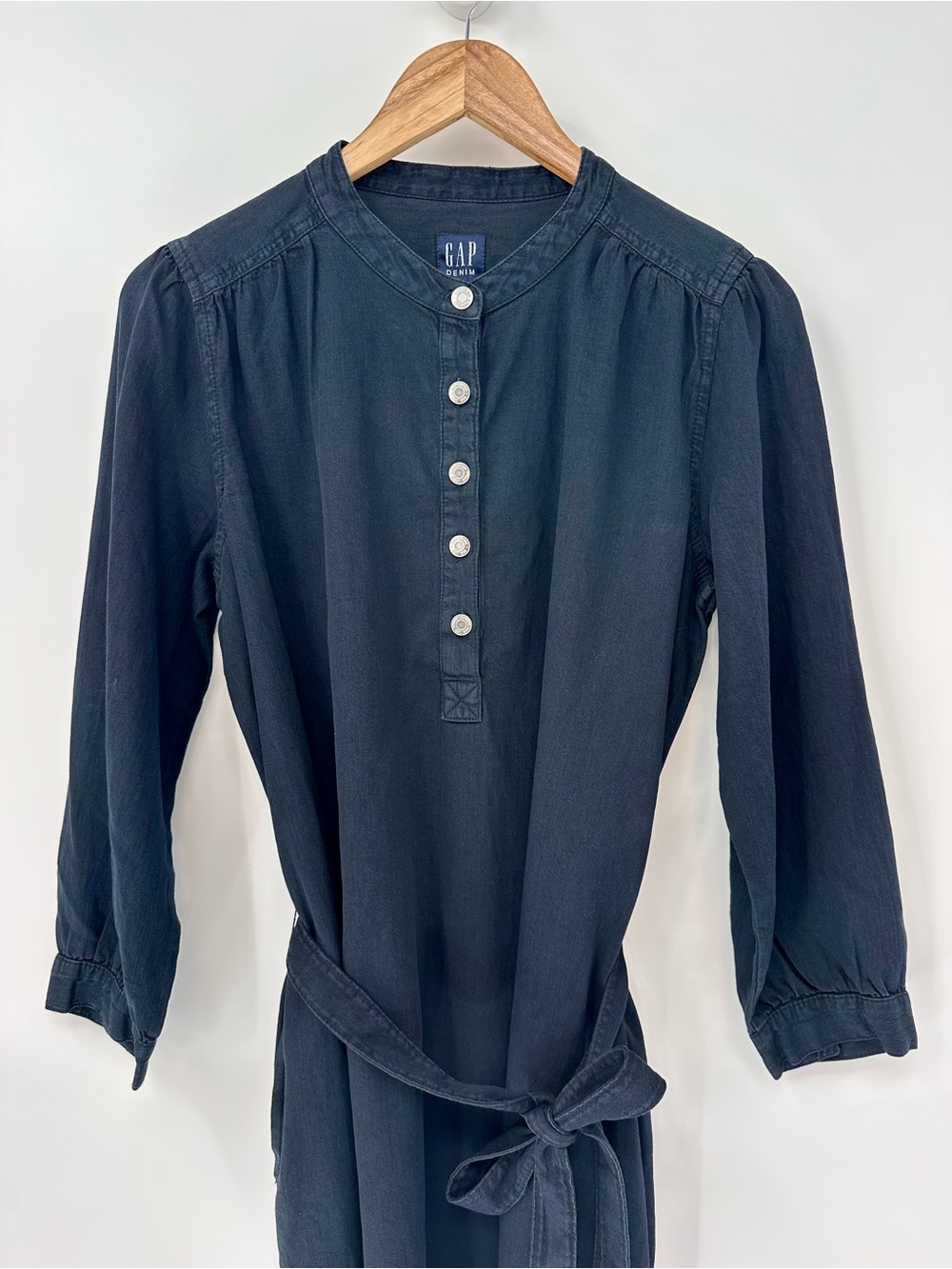GAP DENIM Darkest Midnight Denim Belted Shirtdress Size PL - Picture 2 of 10